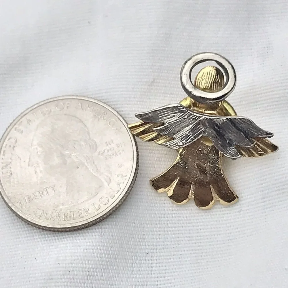Angel Multi Tone Metal Halo Christian Catholic Vintage Pin Christmas Brooch